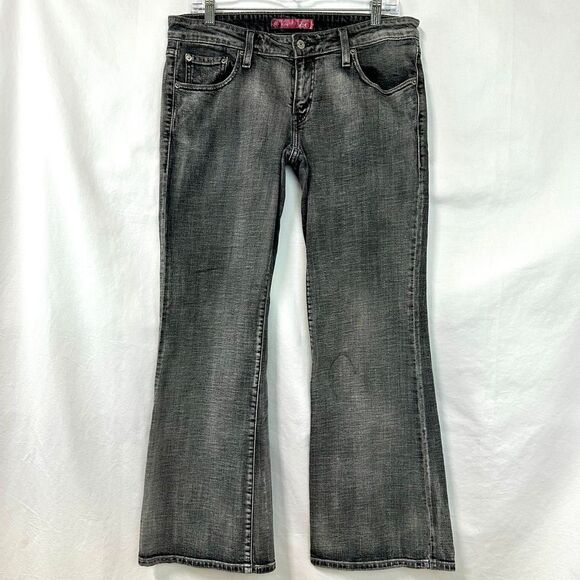 LEVI 2000s Y2K 524 Too Superlow Low Rise Flare Black Denim Jeans Women 13 Grunge - Picture 1 of 8